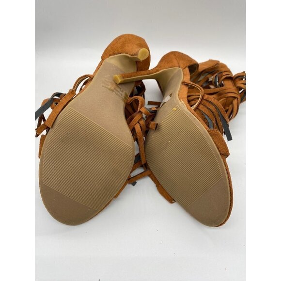 Wild Diva Faux Suede Open Toe Fringe Stilettos, 7.5 - Picture 4 of 5